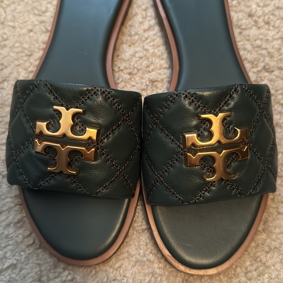 Tory Burch Everly Slide Size 10.5 Color Jitney Green Gold - Picture 6 of 8